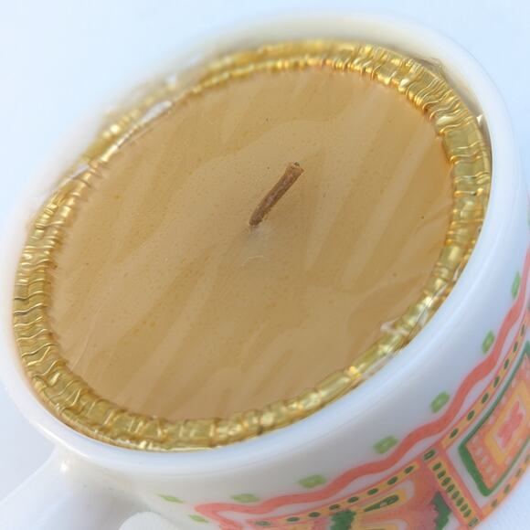 Vintage 1970s Avon Milk Glass Jar Unopened Candle Orange Green Yellow Mod Design - Picture 4 of 12